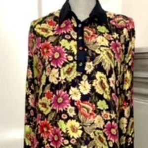 Johnny Was Silk Dress S oversized; Silk, retro style + coliors, midi. Stunning!